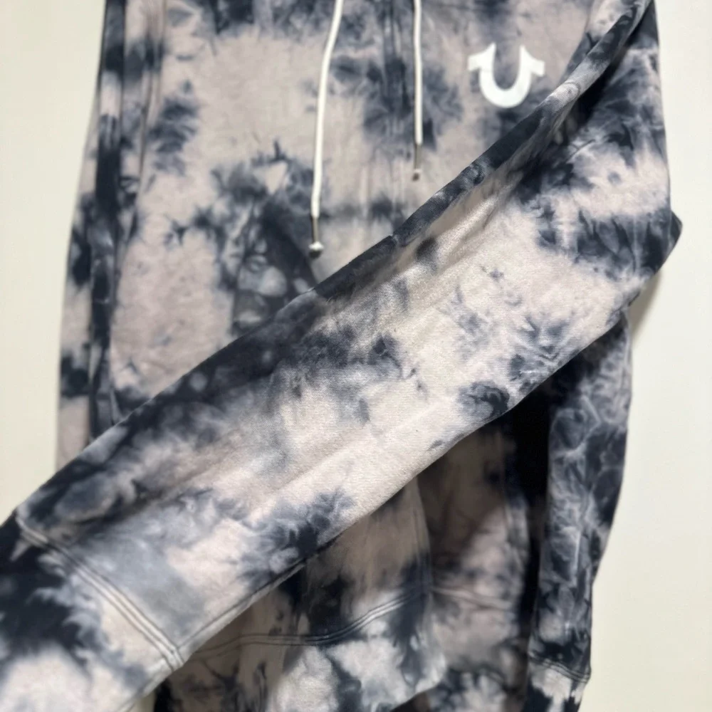 NWT True Religion Mens Sz:XL Black & White Tie Dye Full Zip Graphic Print Hoodie